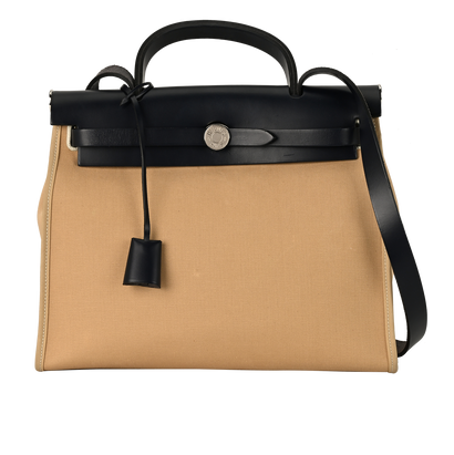 HerBag 31, &pound;1,800, Handbags, Beige/Navy, Canvas/Leather, Front view